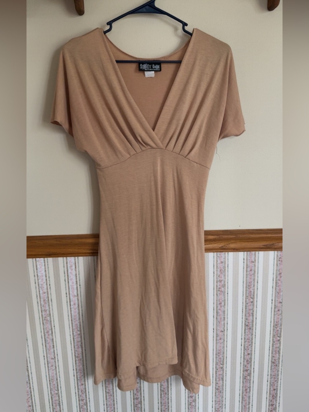 Y2K Street Code V-Neck Tan Dress, Women’s Medium